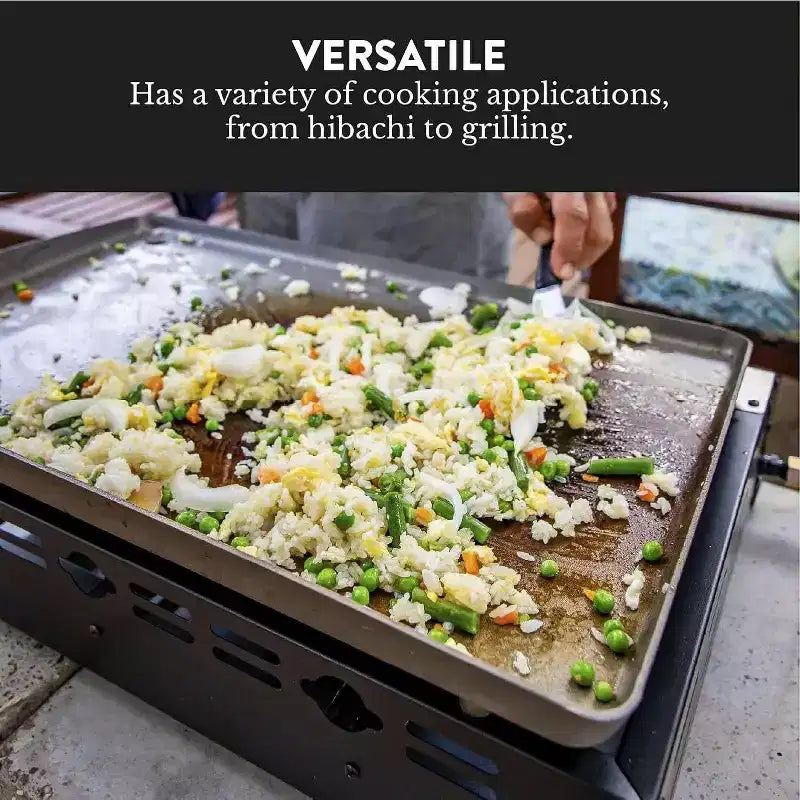 GasOne 3 Burner Flat Top Grill  Auto Ignition Propane Portable Tabletop Gas Grill Premium Stainless Steel Body with Pre Season Griddle and Drip Tray