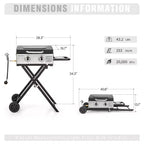 Garden GROTTO 2-Burner Propane BBQ Grill with Cast Iron Griddle - 20,000 BTU for Patio and Backyard