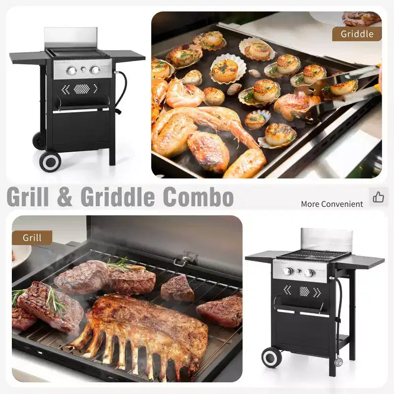 Garden GROTTO 2-Burner Propane BBQ Grill with Cast Iron Griddle - 20,000 BTU for Patio and Backyard
