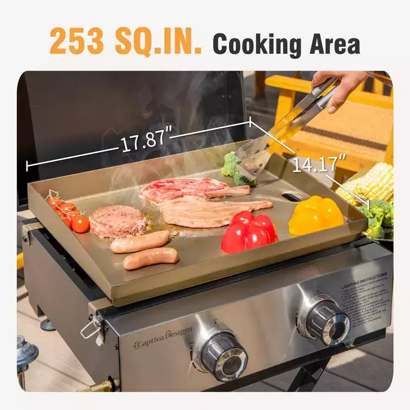 Garden GROTTO 2-Burner Propane BBQ Grill with Cast Iron Griddle - 20,000 BTU for Patio and Backyard