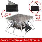 Brentwood Gril barbecue et foyer extérieur portatif pliant en acier inoxydable 14 x 14 po avec sac de transport, BB-4X14SS, argent