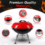 Barbecue portable au charbon de bois GasOne 14 pouces – Gril de barbecue avec couvercle à verrouillage 3 points pour la conservation de la chaleur, système de double ventilation pour jardin, camping, bateau