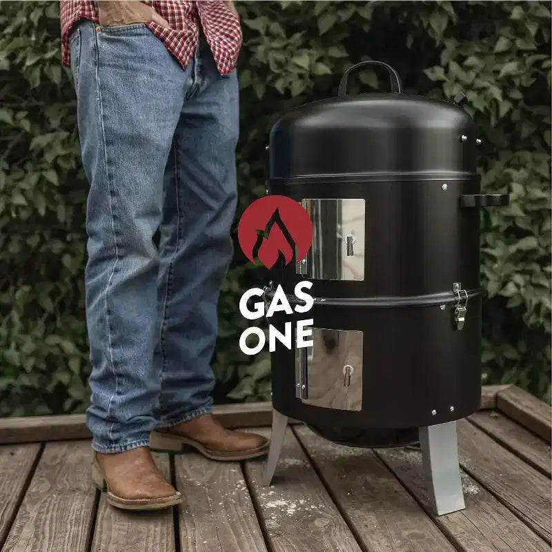 GasOne 16 Inch Heavy Duty Vertical Smoker with Thermometer, 2 Access Doors Multipurpose Charcoal BBQ Grill Mini Smoker for Outdoor, Camping