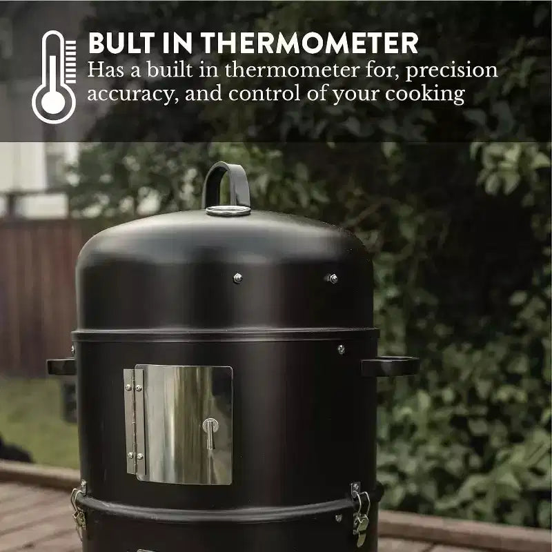 GasOne 16 Inch Heavy Duty Vertical Smoker with Thermometer, 2 Access Doors Multipurpose Charcoal BBQ Grill Mini Smoker for Outdoor, Camping