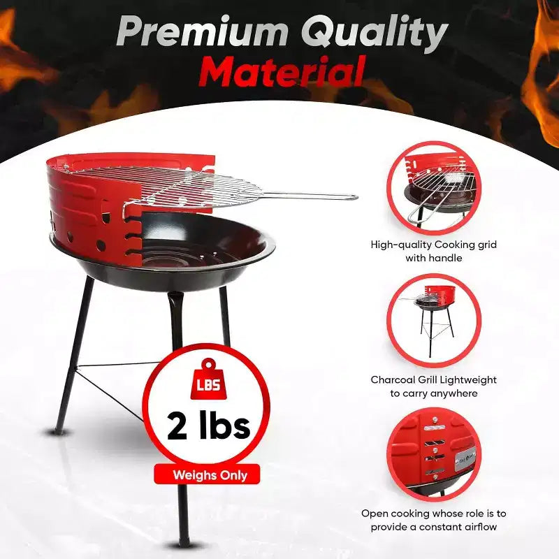 GasOne Barbecue Grill portable 16 pouces au charbon de bois avec 4 niveaux de contrôle de la flamme et double système de ventilation, pour jardin, camping, bateau