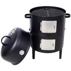 Fumoir de barbecue au charbon de bois, Gril vertical portable avec thermomètre intégré, Barbecue rond avec porte d'accès pour la cuisson en extérieur et les fêtes de camping