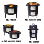 Fumoir de barbecue au charbon de bois, Gril vertical portable avec thermomètre intégré, Barbecue rond avec porte d'accès pour la cuisson en extérieur et les fêtes de camping
