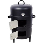 Fumoir de barbecue au charbon de bois, Gril vertical portable avec thermomètre intégré, Barbecue rond avec porte d'accès pour la cuisson en extérieur et les fêtes de camping