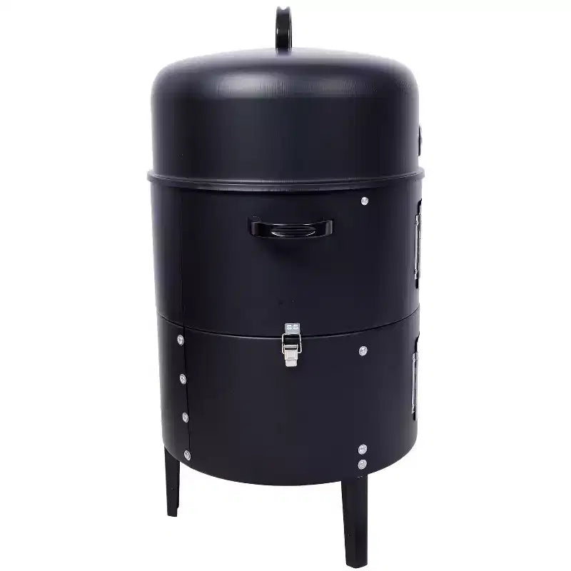 Fumoir de barbecue au charbon de bois, Gril vertical portable avec thermomètre intégré, Barbecue rond avec porte d'accès pour la cuisson en extérieur et les fêtes de camping