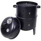 Fumoir de barbecue au charbon de bois, Gril vertical portable avec thermomètre intégré, Barbecue rond avec porte d'accès pour la cuisson en extérieur et les fêtes de camping