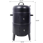 Fumoir de barbecue au charbon de bois, Gril vertical portable avec thermomètre intégré, Barbecue rond avec porte d'accès pour la cuisson en extérieur et les fêtes de camping