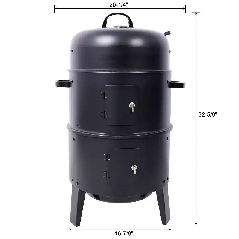 Fumoir de barbecue au charbon de bois, Gril vertical portable avec thermomètre intégré, Barbecue rond avec porte d'accès pour la cuisson en extérieur et les fêtes de camping
