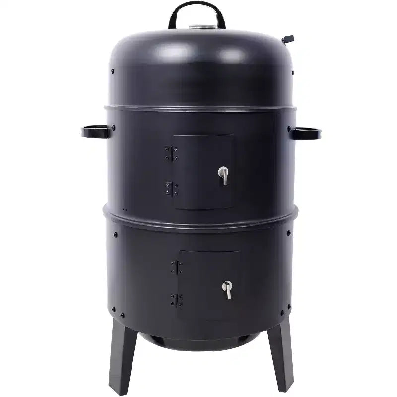 Fumoir de barbecue au charbon de bois, Gril vertical portable avec thermomètre intégré, Barbecue rond avec porte d'accès pour la cuisson en extérieur et les fêtes de camping