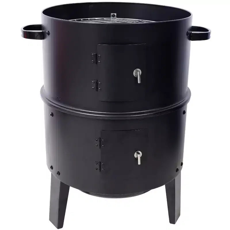 Fumoir de barbecue au charbon de bois, Gril vertical portable avec thermomètre intégré, Barbecue rond avec porte d'accès pour la cuisson en extérieur et les fêtes de camping