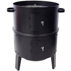 Fumoir de barbecue au charbon de bois, Gril vertical portable avec thermomètre intégré, Barbecue rond avec porte d'accès pour la cuisson en extérieur et les fêtes de camping