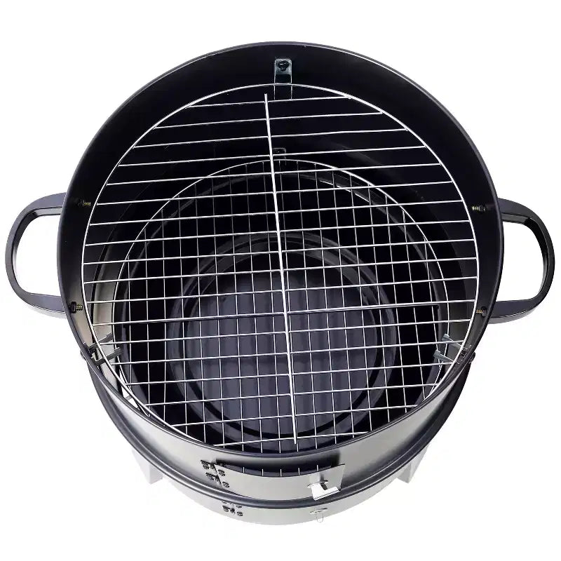 Fumoir de barbecue au charbon de bois, Gril vertical portable avec thermomètre intégré, Barbecue rond avec porte d'accès pour la cuisson en extérieur et les fêtes de camping