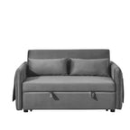 MAYEERTY 55 Modern Convertible Sofa Bed Velvet Loveseat 2 Detachable Arm Pockets Pull Out Bed 2 Pillows Adjustable Backrest Grid Armrests