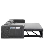 MAYEERTY 55 Modern Convertible Sofa Bed Velvet Loveseat 2 Detachable Arm Pockets Pull Out Bed 2 Pillows Adjustable Backrest Grid Armrests