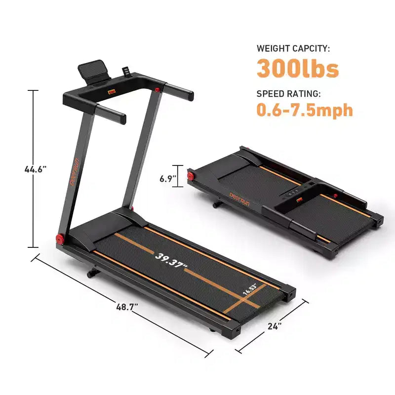 Tapis de course pliable intelligent DeerRun A1 Ultra, inclinaison de 6 %, 0,6-7,5 mph, ceinture de 39,37 x 16,53 pouces