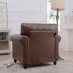 Canapé Chesterfield classique de 84 pouces de large en similicuir, canapé 3 places/1 place avec accoudoirs roulés et garniture cloutée pour le salon ou le bureau ModernLuxe