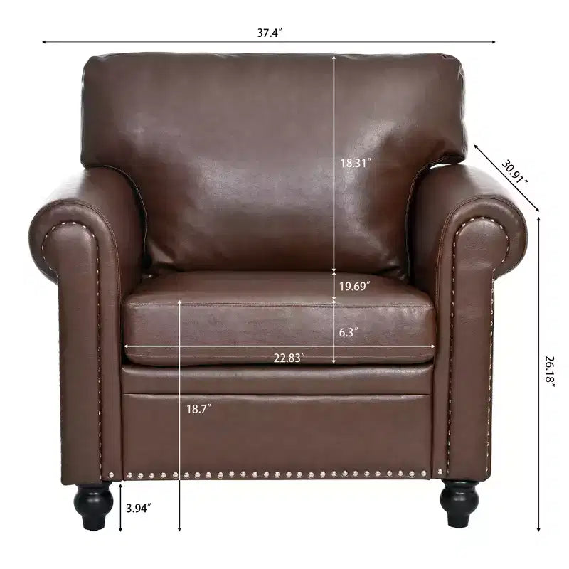 Canapé Chesterfield classique de 84 pouces de large en similicuir, canapé 3 places/1 place avec accoudoirs roulés et garniture cloutée pour le salon ou le bureau ModernLuxe