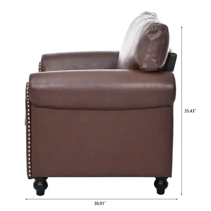 Canapé Chesterfield classique de 84 pouces de large en similicuir, canapé 3 places/1 place avec accoudoirs roulés et garniture cloutée pour le salon ou le bureau ModernLuxe