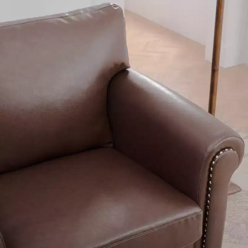 Canapé Chesterfield classique de 84 pouces de large en similicuir, canapé 3 places/1 place avec accoudoirs roulés et garniture cloutée pour le salon ou le bureau ModernLuxe