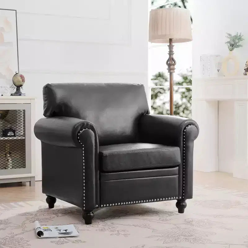 Canapé Chesterfield classique de 84 pouces de large en similicuir, canapé 3 places/1 place avec accoudoirs roulés et garniture cloutée pour le salon ou le bureau ModernLuxe