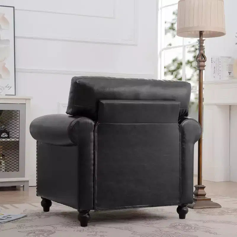 Canapé Chesterfield classique de 84 pouces de large en similicuir, canapé 3 places/1 place avec accoudoirs roulés et garniture cloutée pour le salon ou le bureau ModernLuxe