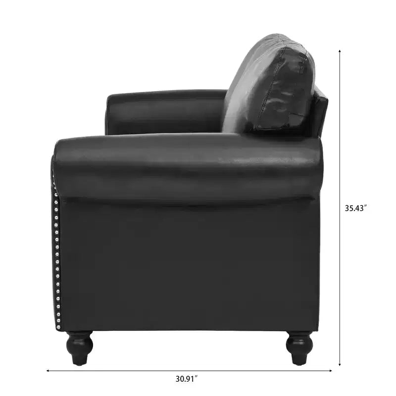 Canapé Chesterfield classique de 84 pouces de large en similicuir, canapé 3 places/1 place avec accoudoirs roulés et garniture cloutée pour le salon ou le bureau ModernLuxe