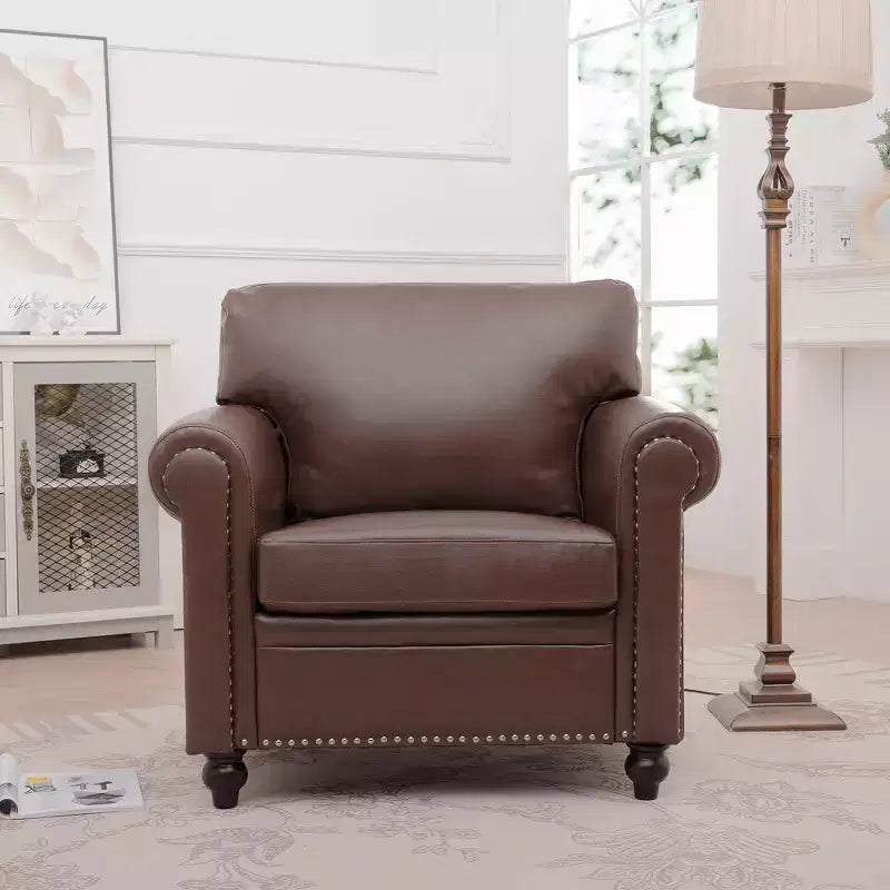 Classic 84''W Chesterfield PU Leather Sofa, 3-Seater/1-Seater Couch with Rolled Arms and Nailhead Trim for Living Room or Office  ModernLuxe