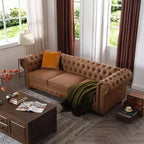 Elegant Chesterfield Technical Leather Sofa, Tufted 3-Seater/2-Seater/1-Seater Couch with Nailhead Trim and Rolled Arms  ModernLuxe