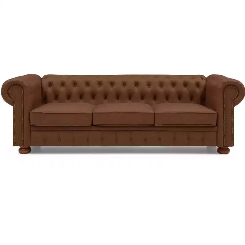 Elegant Chesterfield Technical Leather Sofa, Tufted 3-Seater/2-Seater/1-Seater Couch with Nailhead Trim and Rolled Arms  ModernLuxe