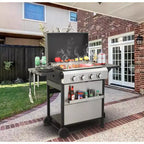 4 Burner Propane Gas BBQ Grill, 49,200 BTU Output Stainless Steel BBQ Grill with Foldable Side Table for Garden Patio Backyard Camping