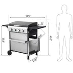 4 Burner Propane Gas BBQ Grill, 49,200 BTU Output Stainless Steel BBQ Grill with Foldable Side Table for Garden Patio Backyard Camping