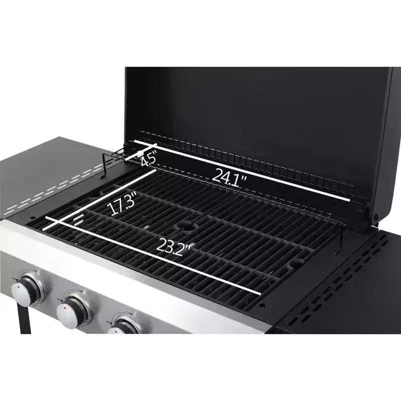4 Burner Propane Gas BBQ Grill, 49,200 BTU Output Stainless Steel BBQ Grill with Foldable Side Table for Garden Patio Backyard Camping