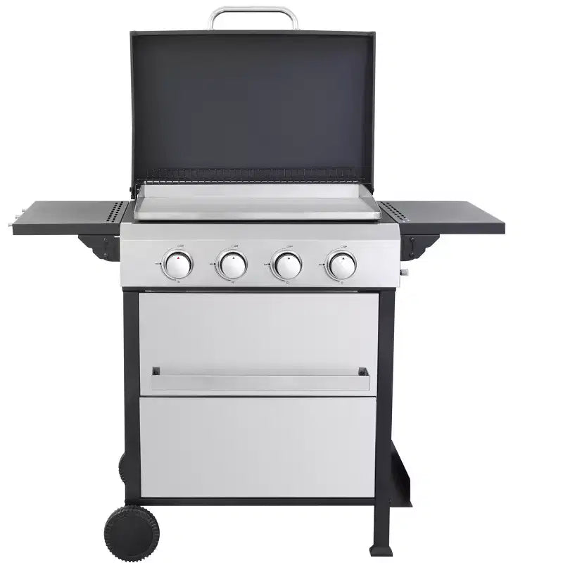 4 Burner Propane Gas BBQ Grill, 49,200 BTU Output Stainless Steel BBQ Grill with Foldable Side Table for Garden Patio Backyard Camping