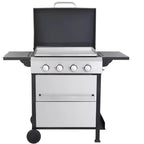 4 Burner Propane Gas BBQ Grill, 49,200 BTU Output Stainless Steel BBQ Grill with Foldable Side Table for Garden Patio Backyard Camping
