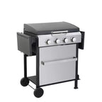 4 Burner Propane Gas BBQ Grill, 49,200 BTU Output Stainless Steel BBQ Grill with Foldable Side Table for Garden Patio Backyard Camping