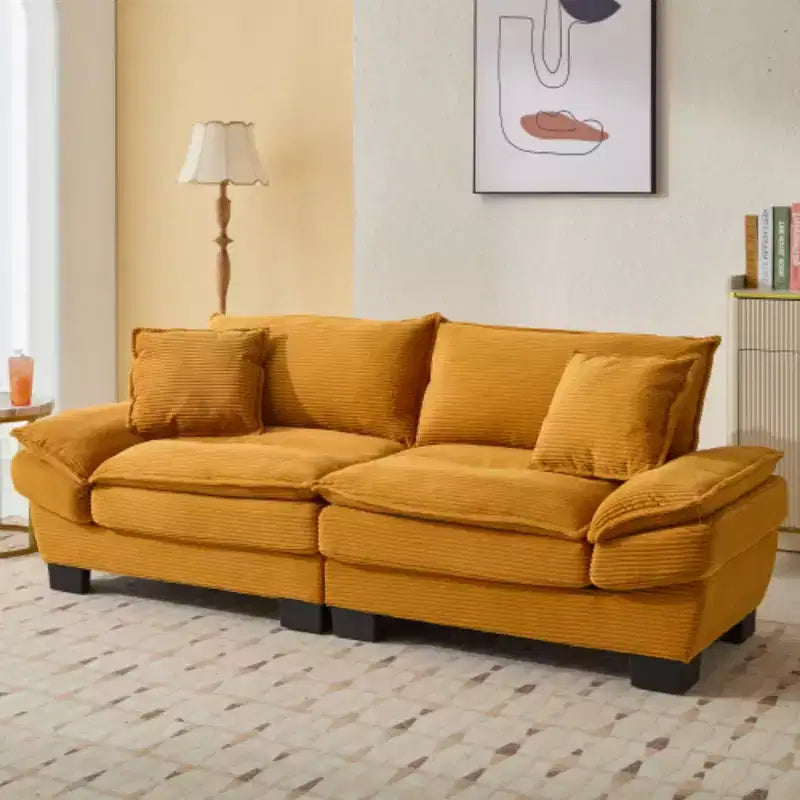 Stylish Corduroy Deep Seat Sofa: Loveseat Size with Pillows and Sleeper Function