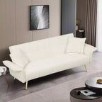 Modern Love Sofa: 70 Teddy Fleece Futon with Adjustable Arms, Convertible Bed