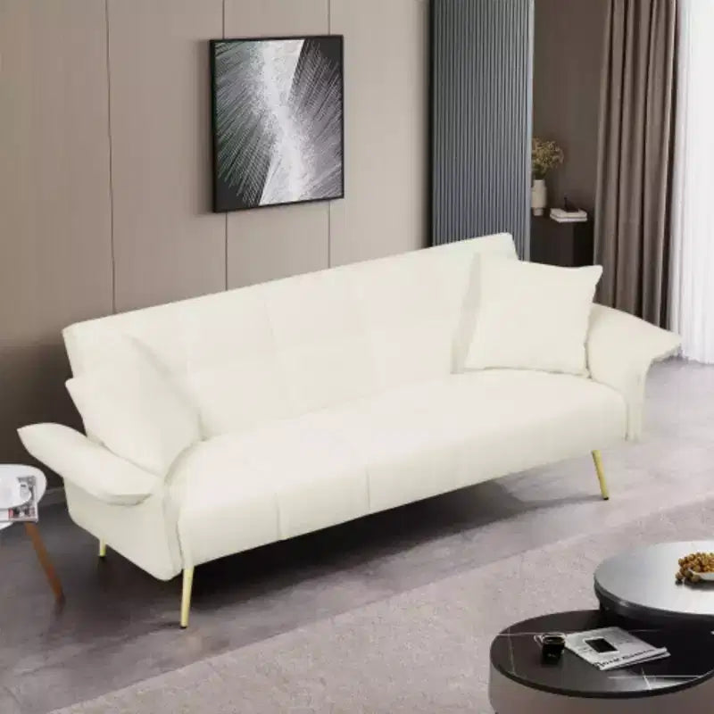 Modern Love Sofa: 70 Teddy Fleece Futon with Adjustable Arms, Convertible Bed
