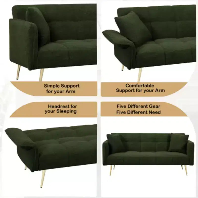 Modern Love Sofa: 70 Teddy Fleece Futon with Adjustable Arms, Convertible Bed