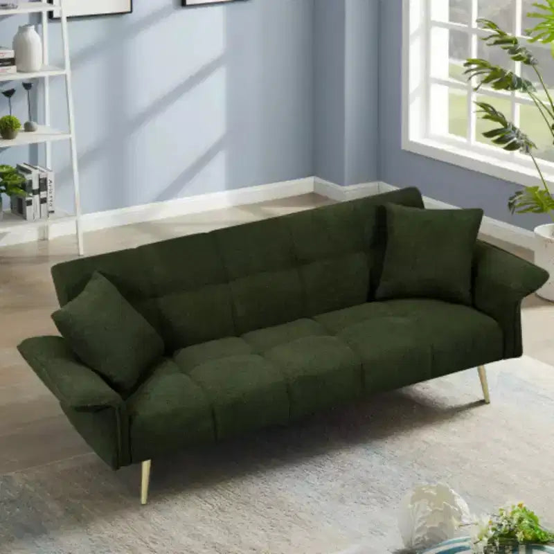Modern Love Sofa: 70 Teddy Fleece Futon with Adjustable Arms, Convertible Bed