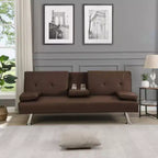 Sofa Bed with Armrest, Wood Frame, Two Holders, Stainless Steel Legs