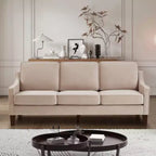 Contemporary 3-Person Sofa: Navy Velvet, Scooped Armrests, Wood Legs, Washable Cushions