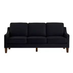 Contemporary 3-Person Sofa: Navy Velvet, Scooped Armrests, Wood Legs, Washable Cushions