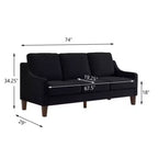 Contemporary 3-Person Sofa: Navy Velvet, Scooped Armrests, Wood Legs, Washable Cushions