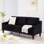 Contemporary 3-Person Sofa: Navy Velvet, Scooped Armrests, Wood Legs, Washable Cushions
