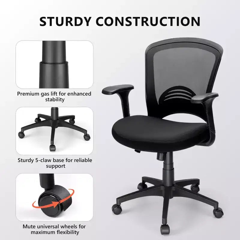 Ergonomic Mesh Office Chair 330 lb Capacity Computer Desk Chair with Built-In Lumbar Support High-Density Foam Seat Five-Star Base